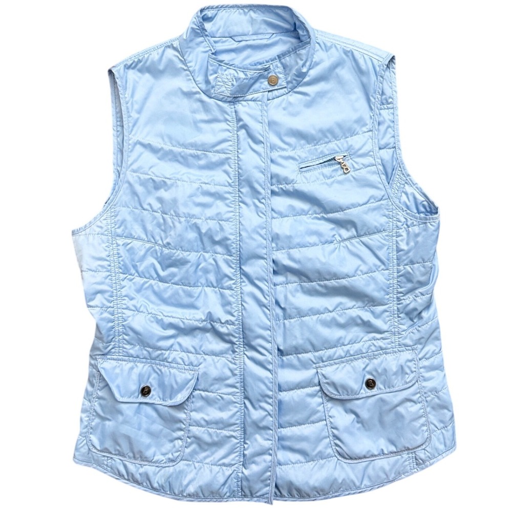 Bogner Womens Light Blue Quilted Puffer Vest Mock Neck Size 10 395$
